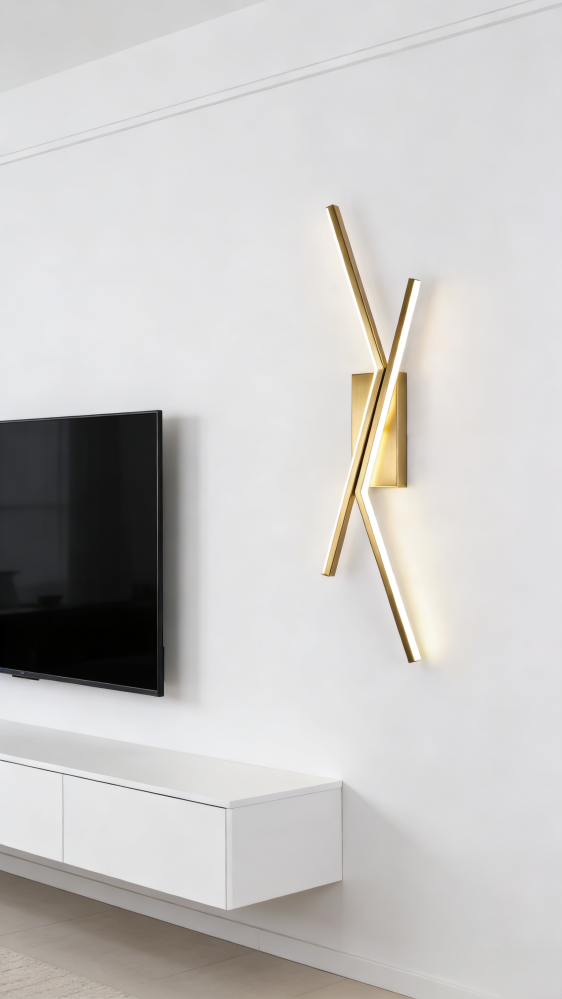 أبليك LED عصري "Modern Cross" LED ثلاثية الألوان - ذهبي