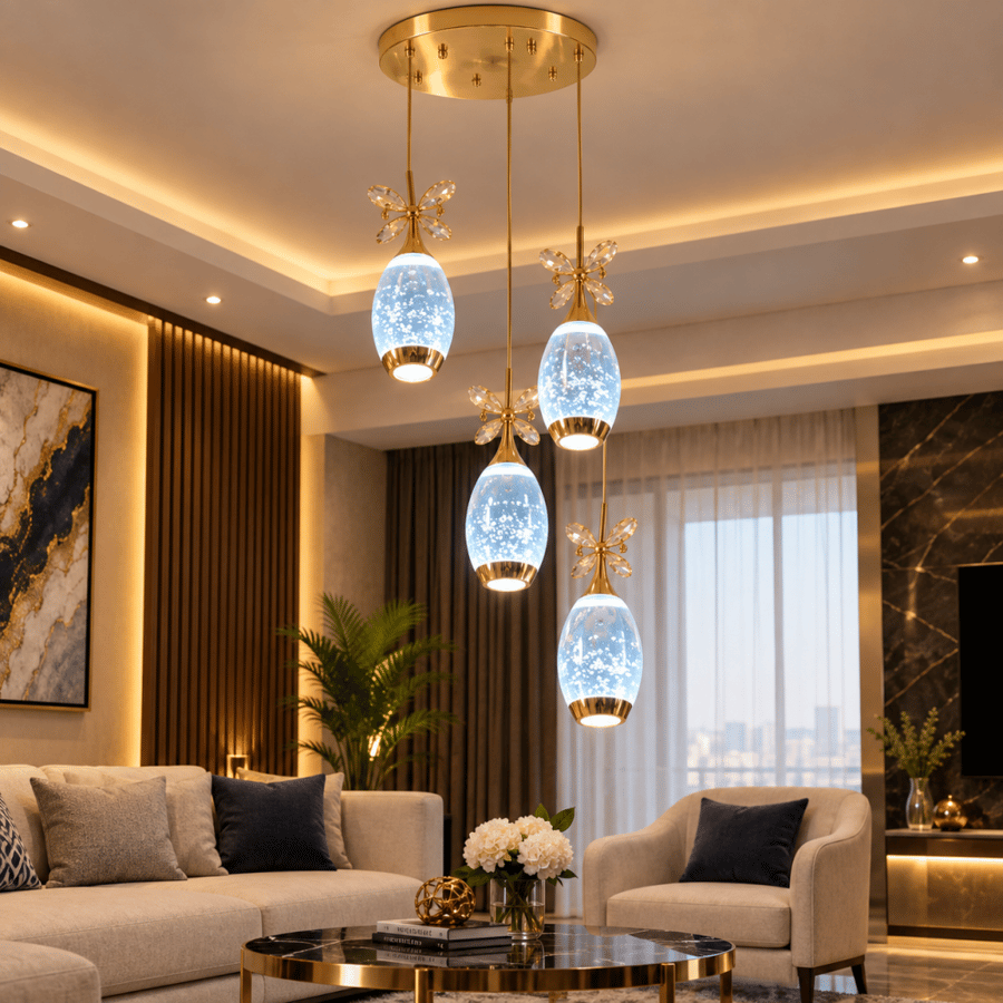 ثريا كريستال مودرن معلّقة بتصميم قطرات الماء والفراشات