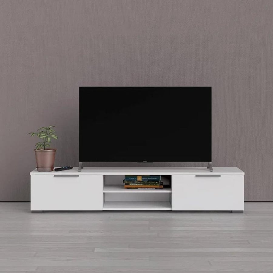 طاولة تلفاز ام دي اف أبيض - 160×40×55 سم