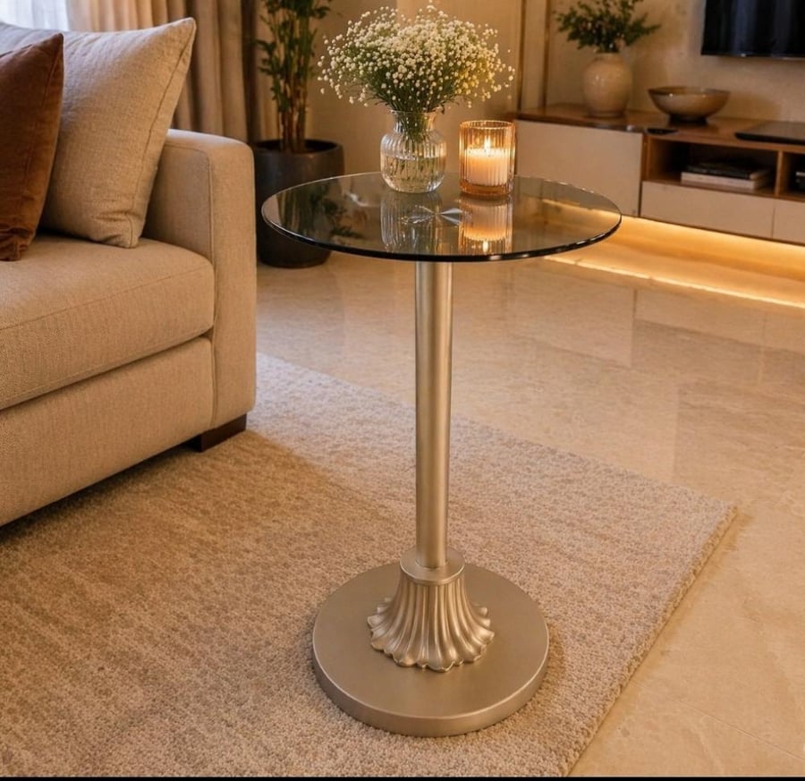 طاولة خدمة دائرية تصميم فاخر زجاج بني
