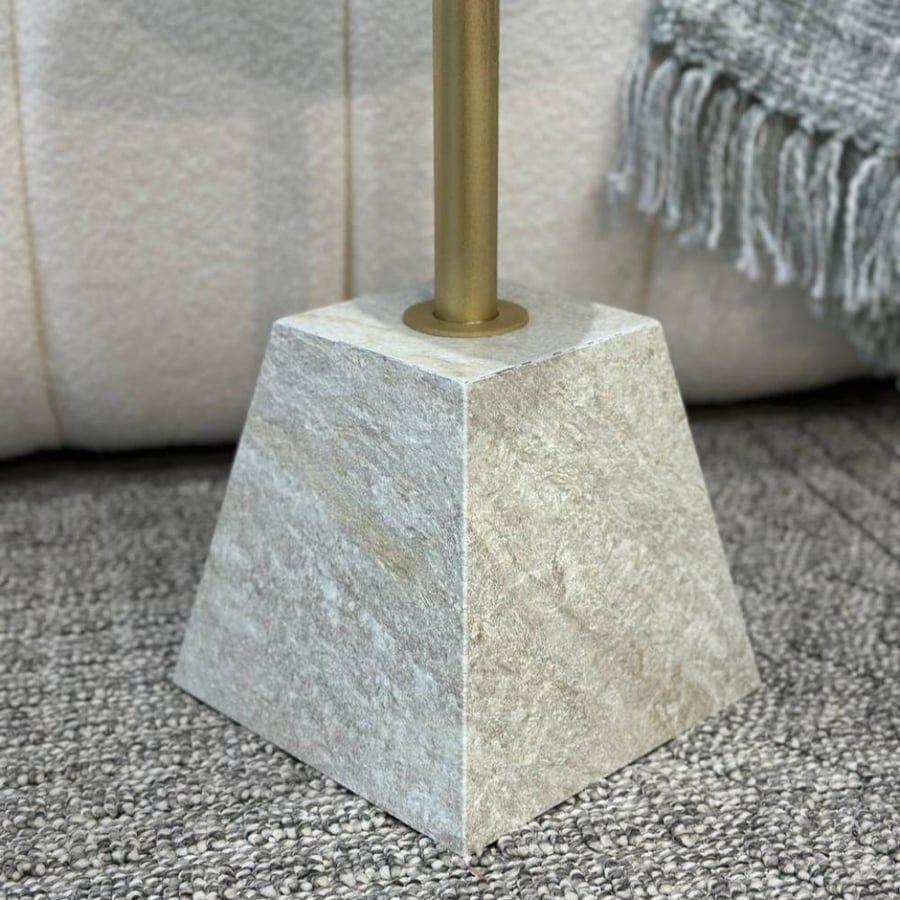 Round service table with marble alternative