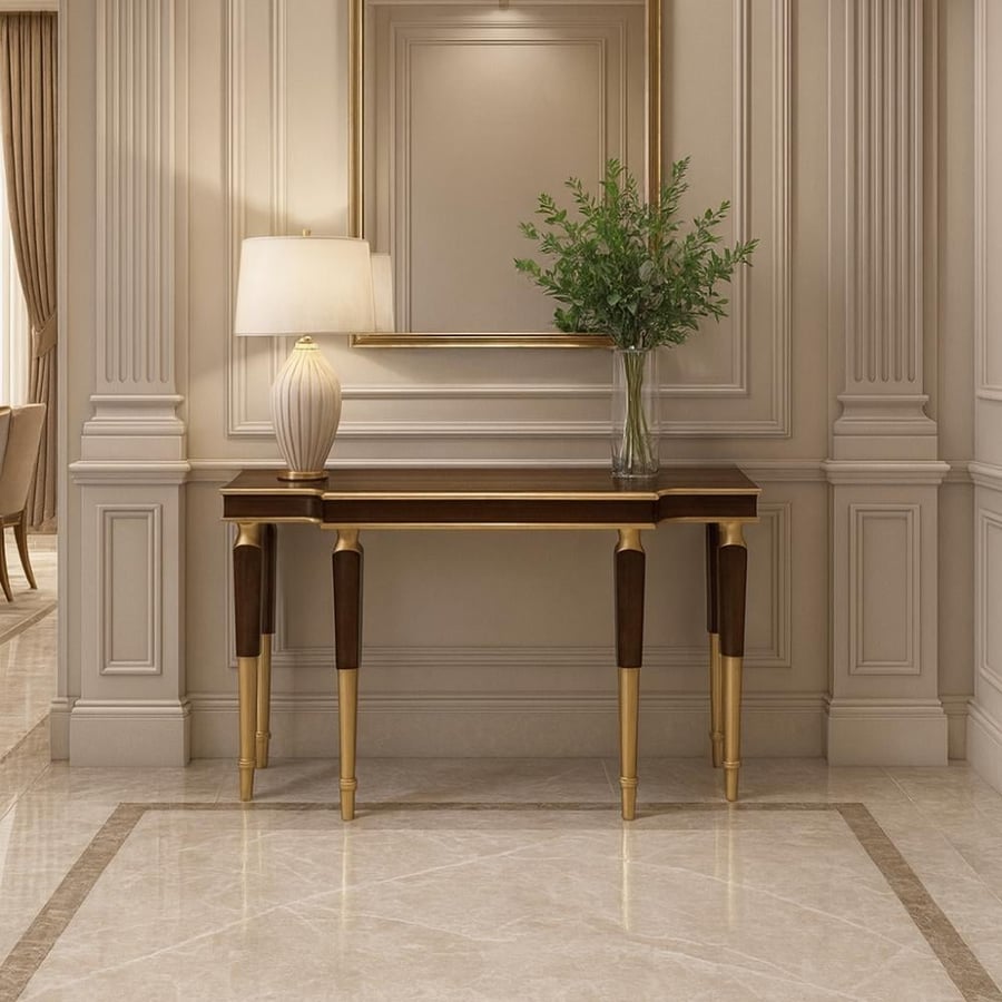 مدخل خشب بني مع لمسات ذهبية - بتصميم فاخر وأنيق