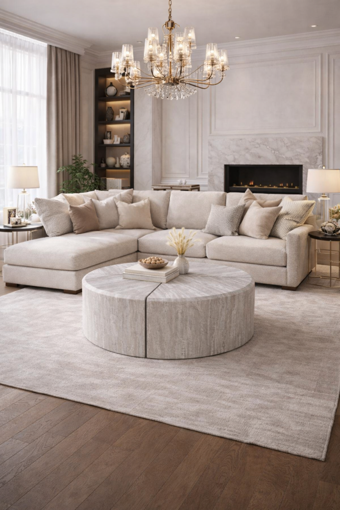 Round coffee table with multiple pieces