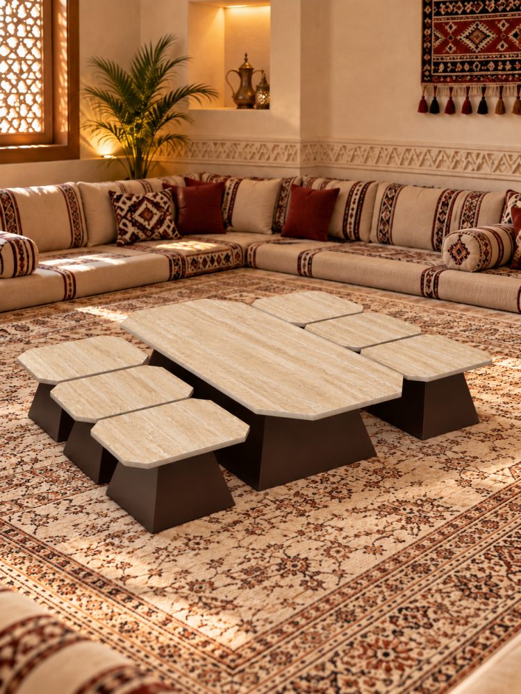 طقم طاولات ارضي مع 6 خدمة لون بني #F