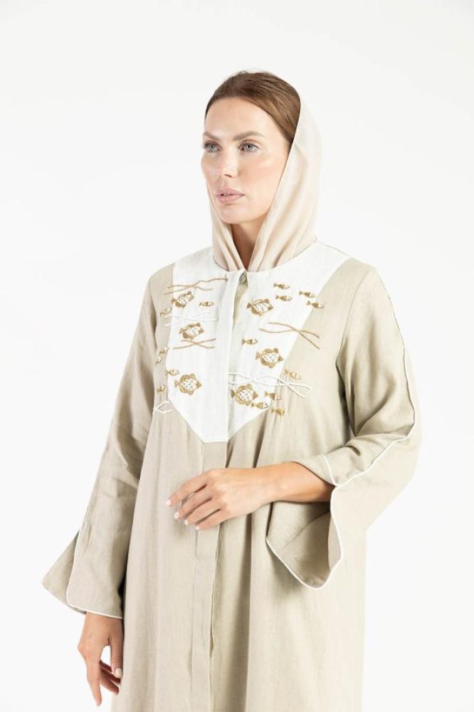 Velvet and silk double face abaya with embroidered scarf