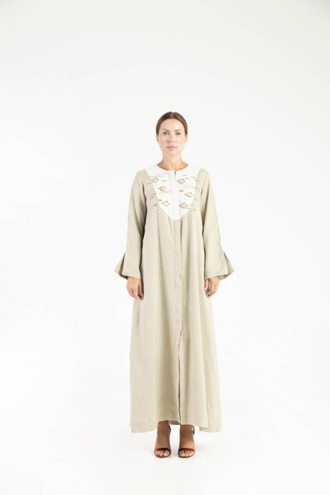 Velvet and silk double face abaya with embroidered scarf