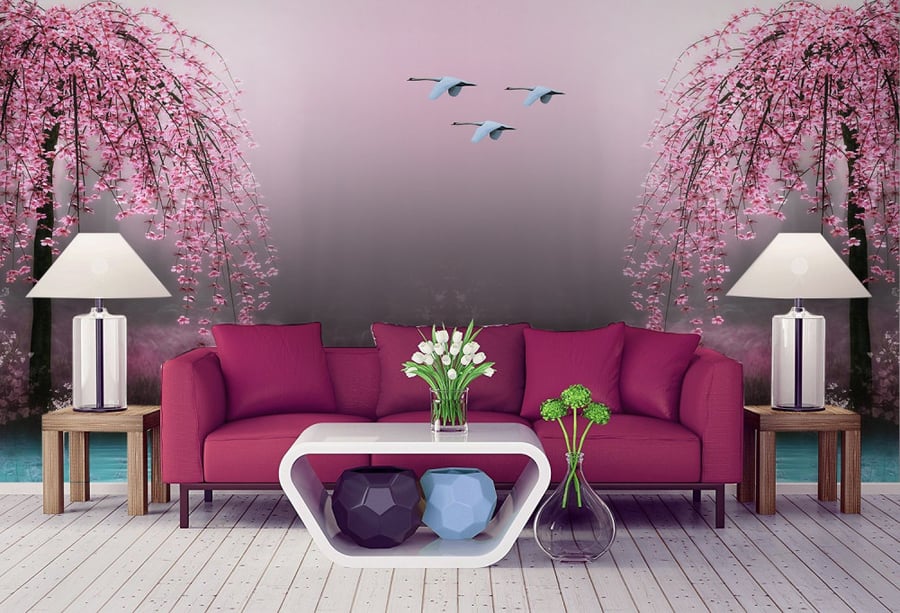 ورق جدران تصميم شجر ورد (رقم المنتج RB-b13)