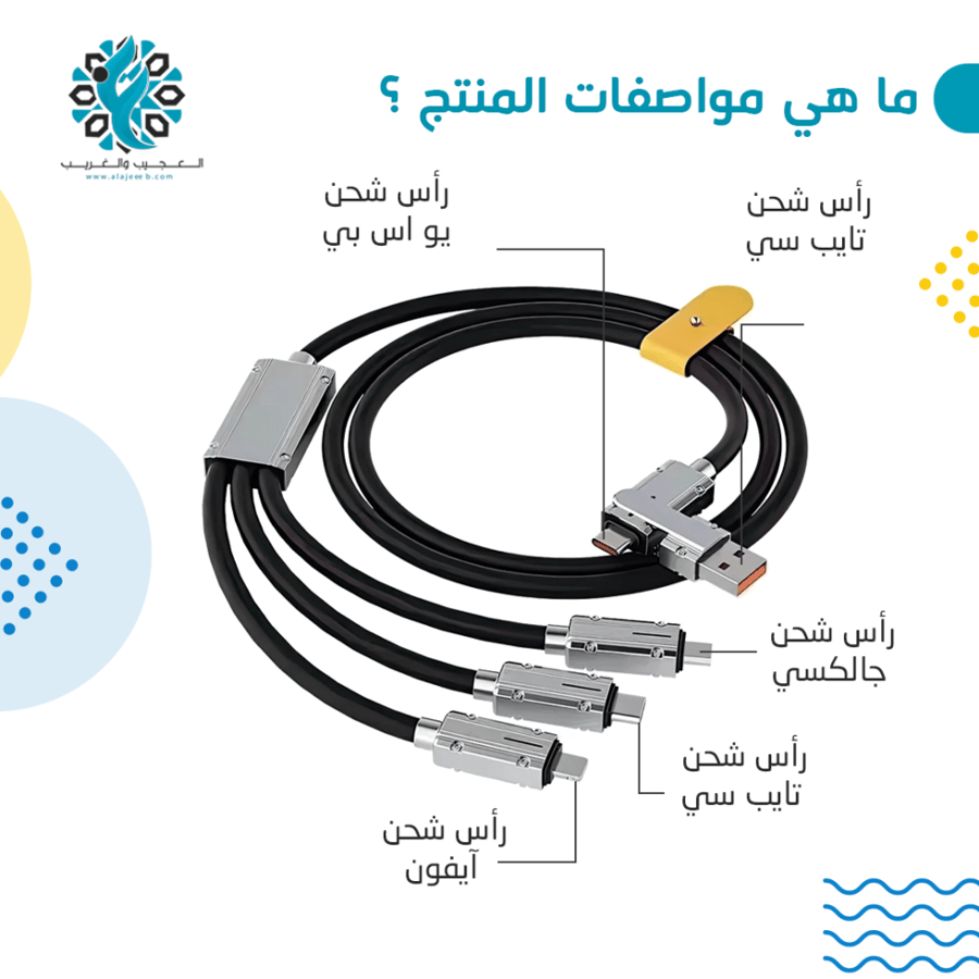 شاحن جوال متعدد ثلاثي رأسين 1 متر