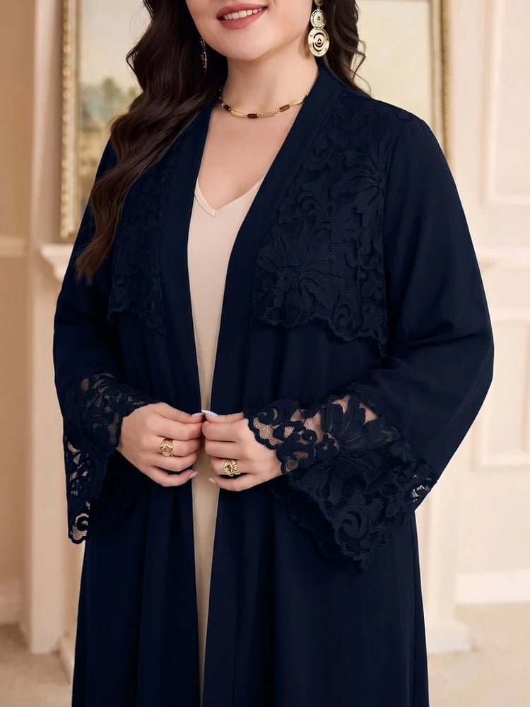 عباية النجمة الراقية بأكمام طويلة ودانتيل مباين لجميع المناسبات (Plus Size)