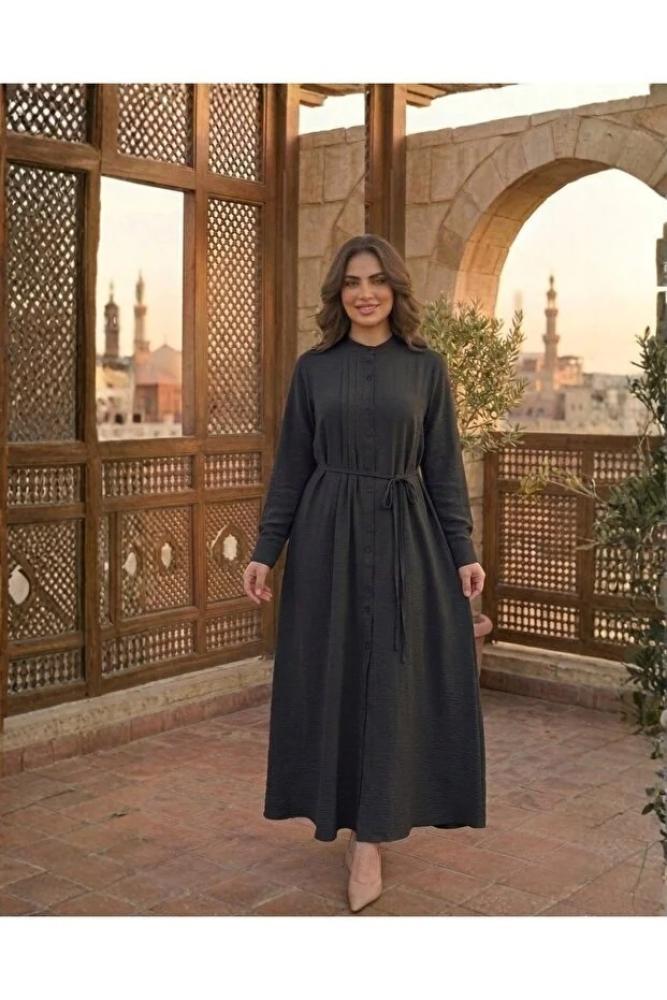 فستان ماكسي أنيق مطوي بأزرار أمامية