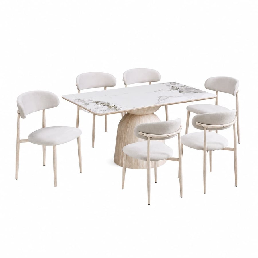 طاولة طعام سيراميك 6 مقاعد بتصميم حديث موديل M-030.