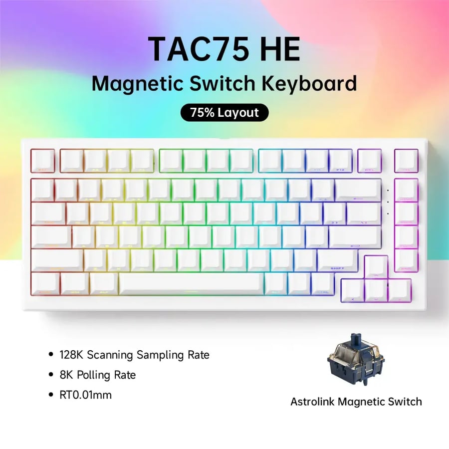Akko TAC75 HE لوحة المفاتيح الميكانيكية 75% التبديل المغناطيسي الزناد السريع 0.01 مللي متر ARGB 8K معدل الاستقطاب السلكية ألعاب لوحة المفاتيح المخصصة