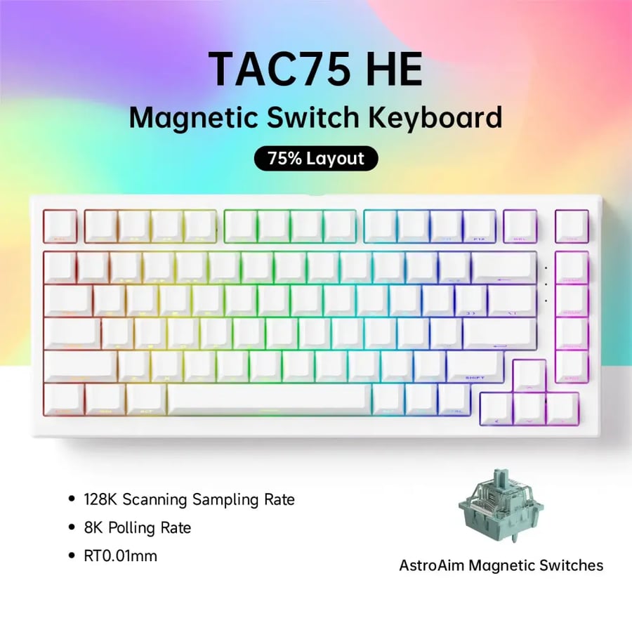 Akko TAC75 HE لوحة المفاتيح الميكانيكية 75% التبديل المغناطيسي الزناد السريع 0.01 مللي متر ARGB 8K معدل الاستقطاب السلكية ألعاب لوحة المفاتيح المخصصة