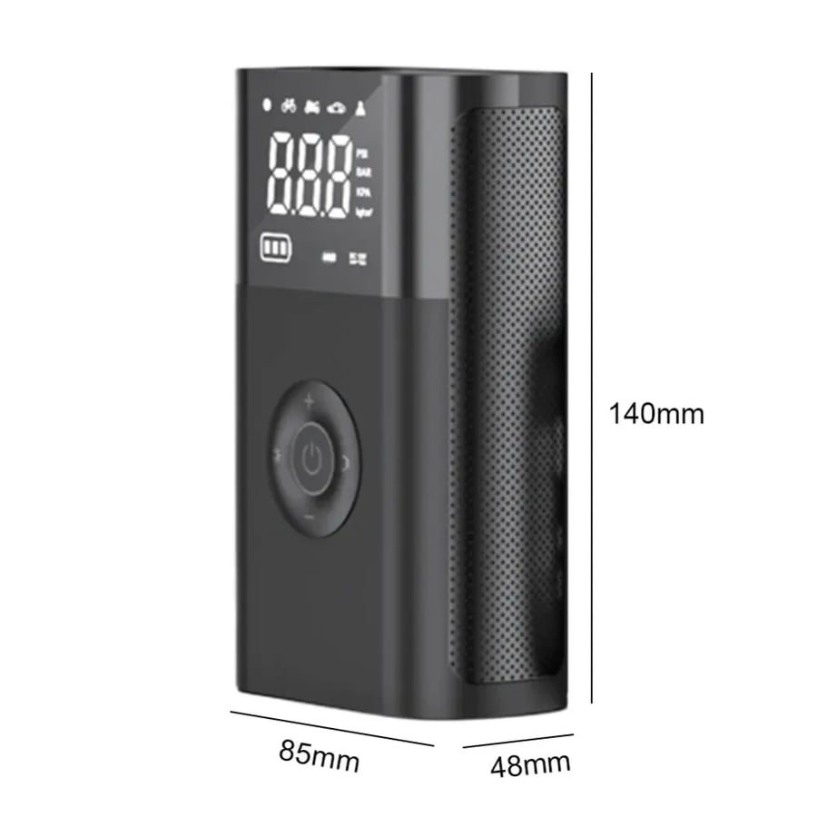 منفاخ إطارات رقمي محمول مع ضوء LED وشحن USB-C