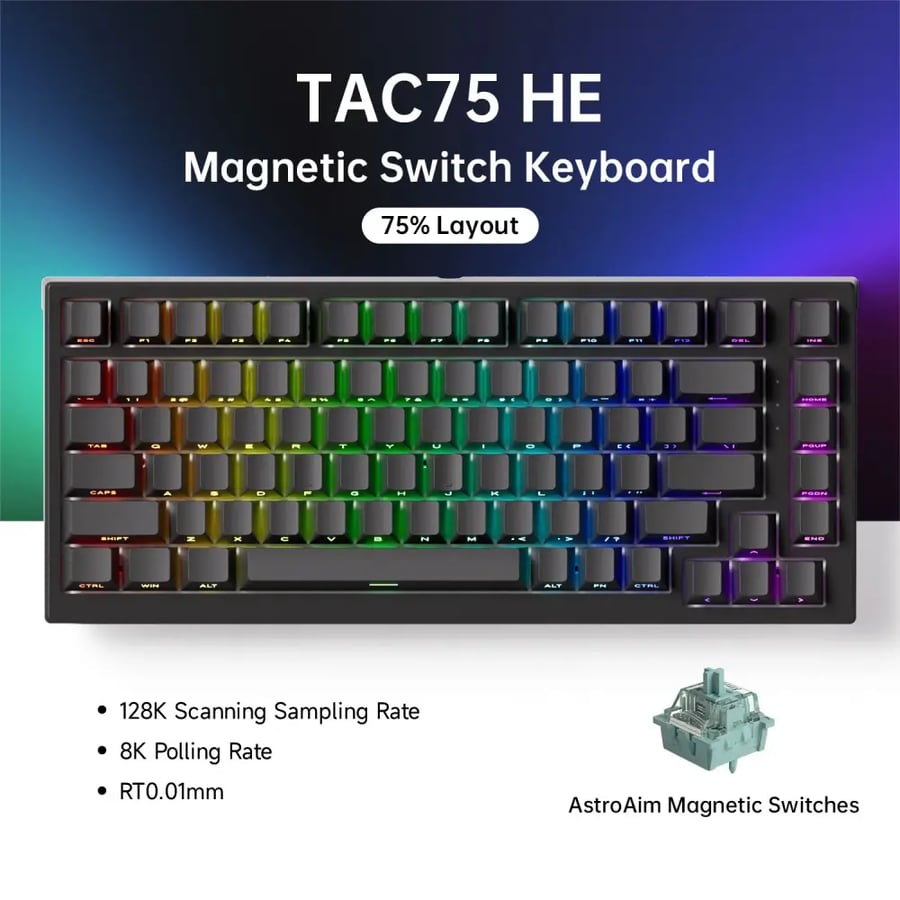 Akko TAC75 HE لوحة المفاتيح الميكانيكية 75% التبديل المغناطيسي الزناد السريع 0.01 مللي متر ARGB 8K معدل الاستقطاب السلكية ألعاب لوحة المفاتيح المخصصة