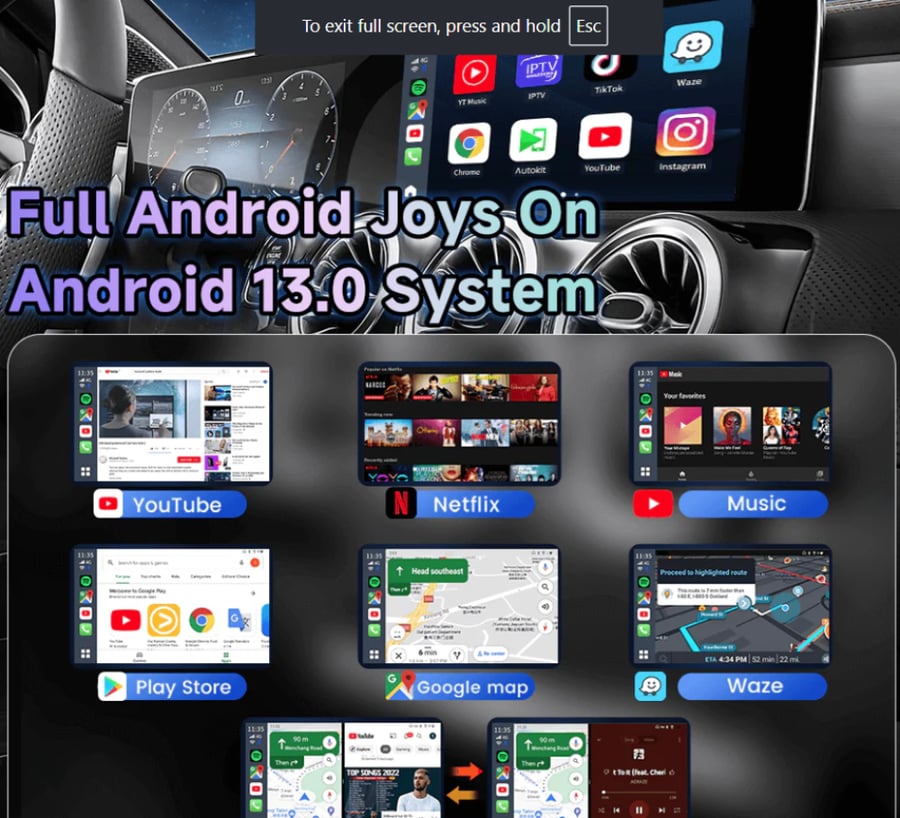 قطعة تحويل شاشة وكالة السيارة Carplay الى نظام اندرويد 128GB + 8GB  يدعم 4G