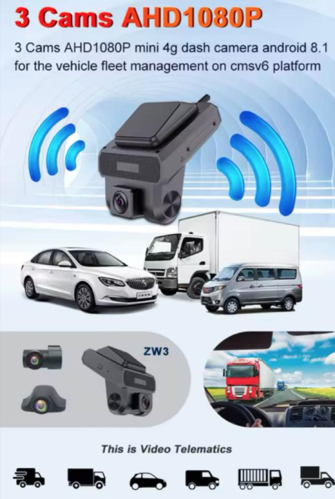 داش كام 4G سمارت ZW3 بث مباشر مع تتبع GPS (أمامي+داخلي+خلفي)