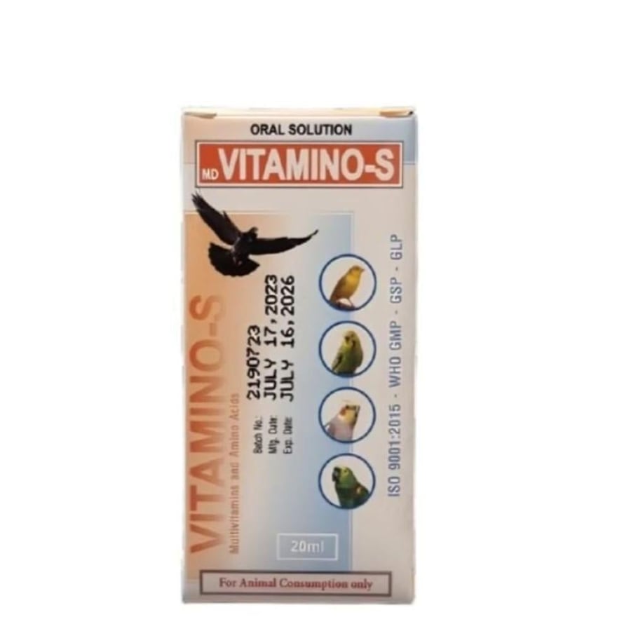 مكمل فيتامينات وأحماض أمينية للطيور فيتامينو إس 20 مل - MD VITAMINO-S Oral Solution 20ml