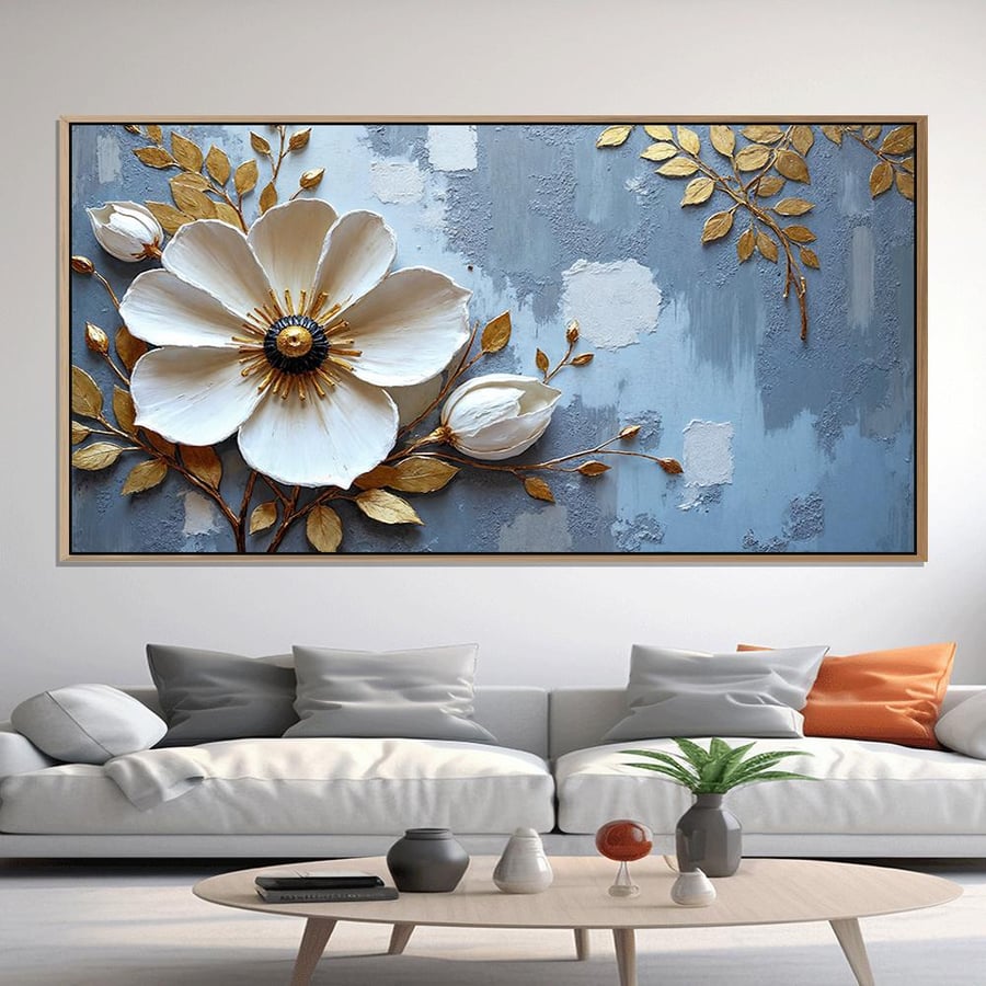 A painting of flowers and trees with an elegant design