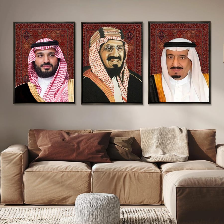 لوحة ثلاثية-الملك المؤسس-الملك سلمان-ولي العهد-تصميم مودرن