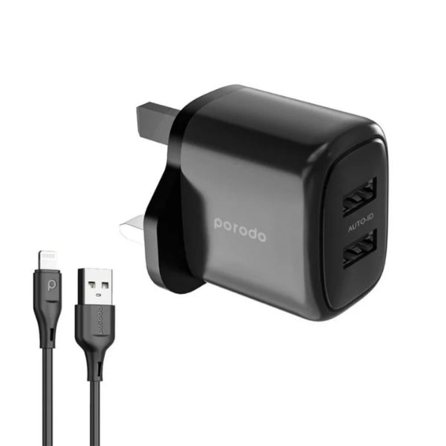 Porodo 12W Double USB 2.4A Charger UK with A-Lightning 1.2M cable