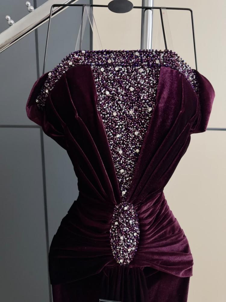 فستان سهره مخمل شتوي وتطريز