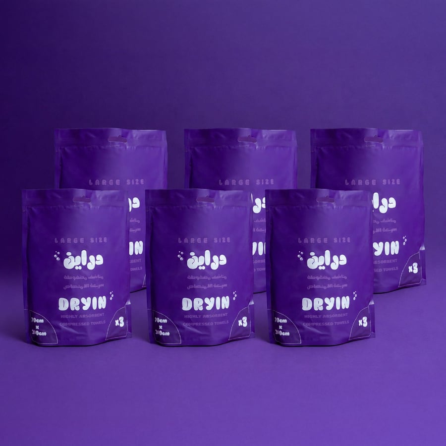 6 بكجات  – مناشف DRYIN المضغوطة (18 منشفة)