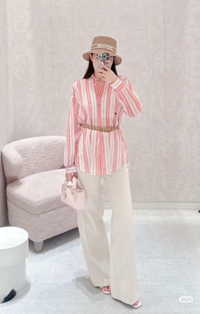 2025 Dior Dioriviera Long Blouse  بلوزة ديور يوريفيرا طويله مخطط وردي