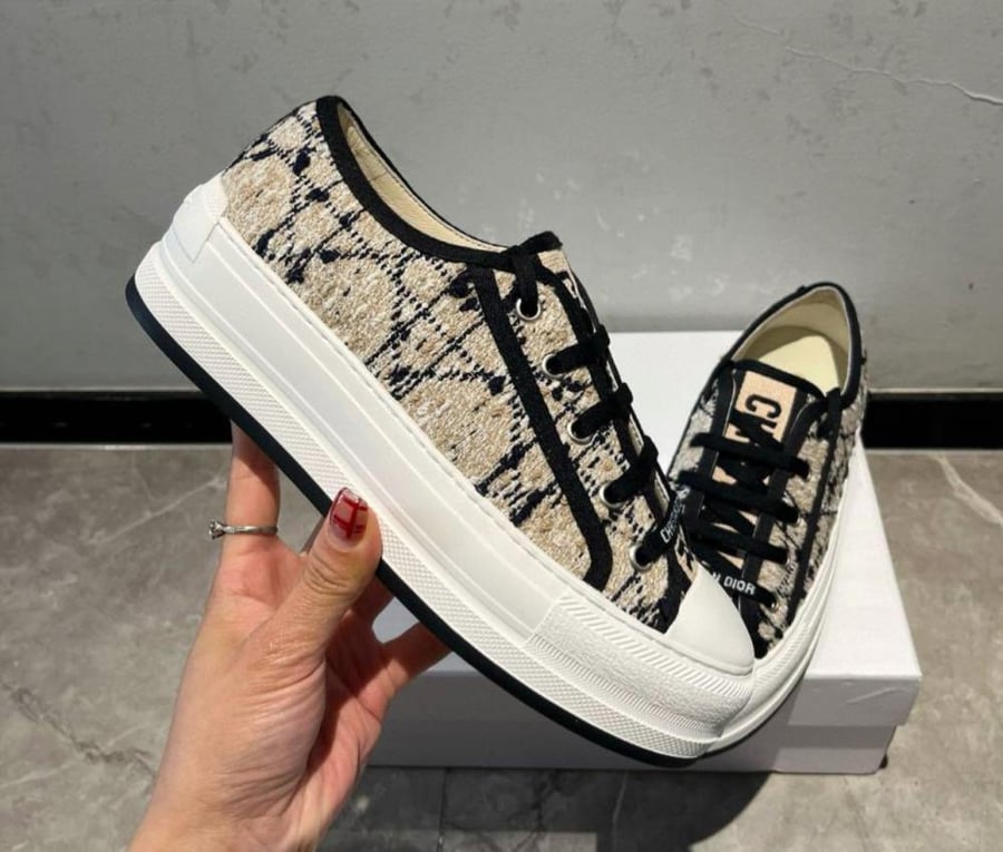dior tweed sneakers shoes 2025 حذاء ديور سنيكر رياضي تويد بيج أسود