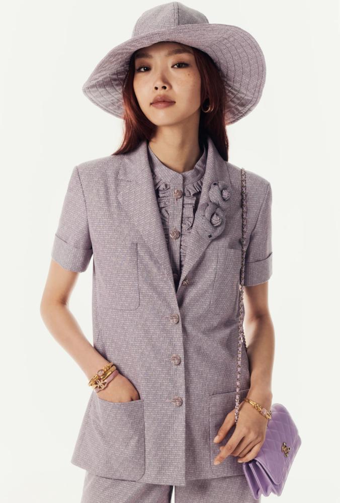 2024 Pink chanel jacket جاكيت شانيل قطن بإكمام قصيرة وردي