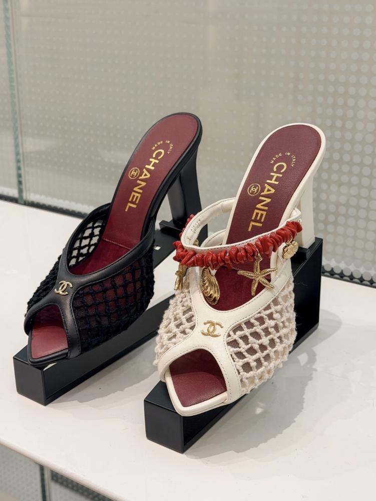 Chanel Coco Beach 2026 Mules حذاء شانيل مولز شبكة و مرجان  heels