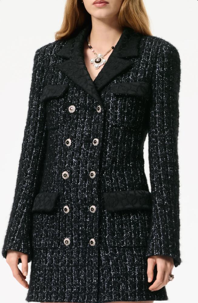 Chanel long black tweed jacket  2025 معطف شانيل تويد طويل أسود