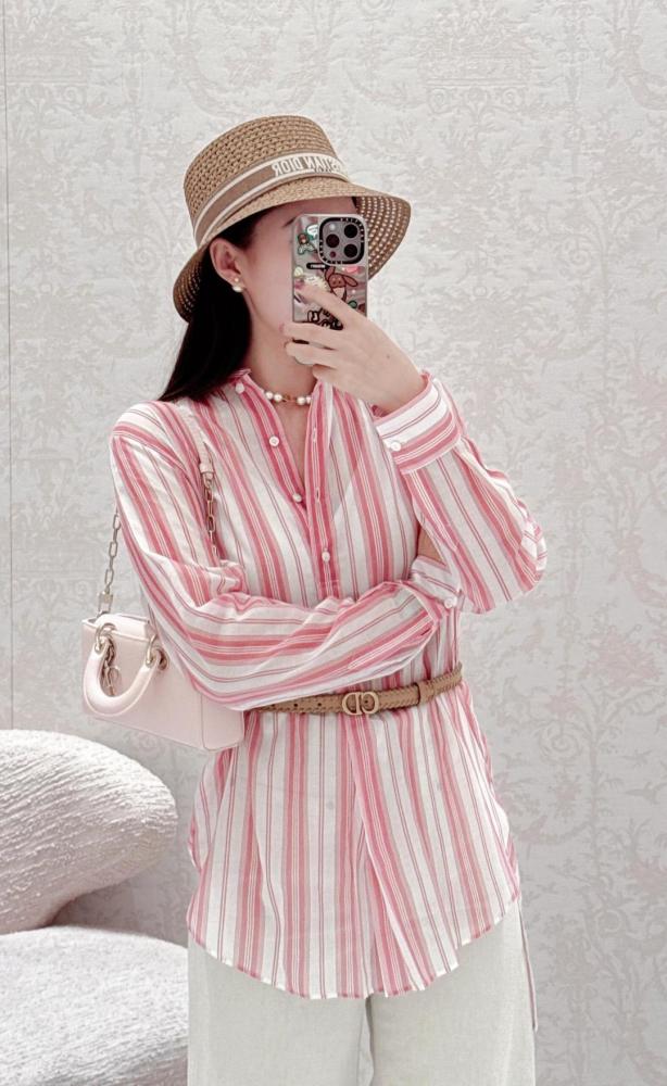 2025 Dior Dioriviera Long Blouse  بلوزة ديور يوريفيرا طويله مخطط وردي