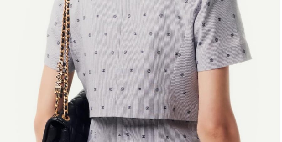 2024 Chanel Cotton Cropped Single Buckle Crystal Shirt