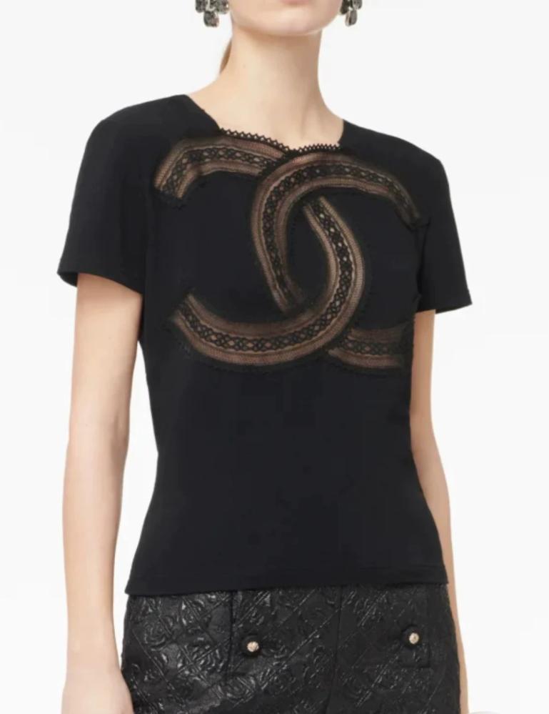 CHANEL  CC PRINTED BLACK SHIRT 2025 قميص شانيل أسود لوقو CC