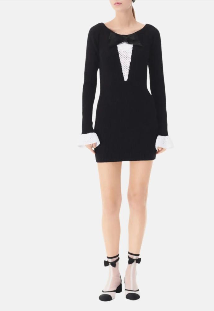 Chanel wool black white short dress 2025 فستان شانيل صوف أسود أبيض
