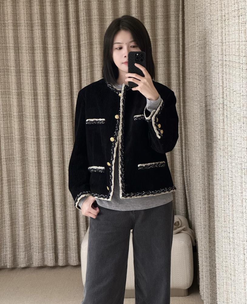 Chanel Jacket Corduroy Black 2025 سترة شانيل جاكيت شتوي