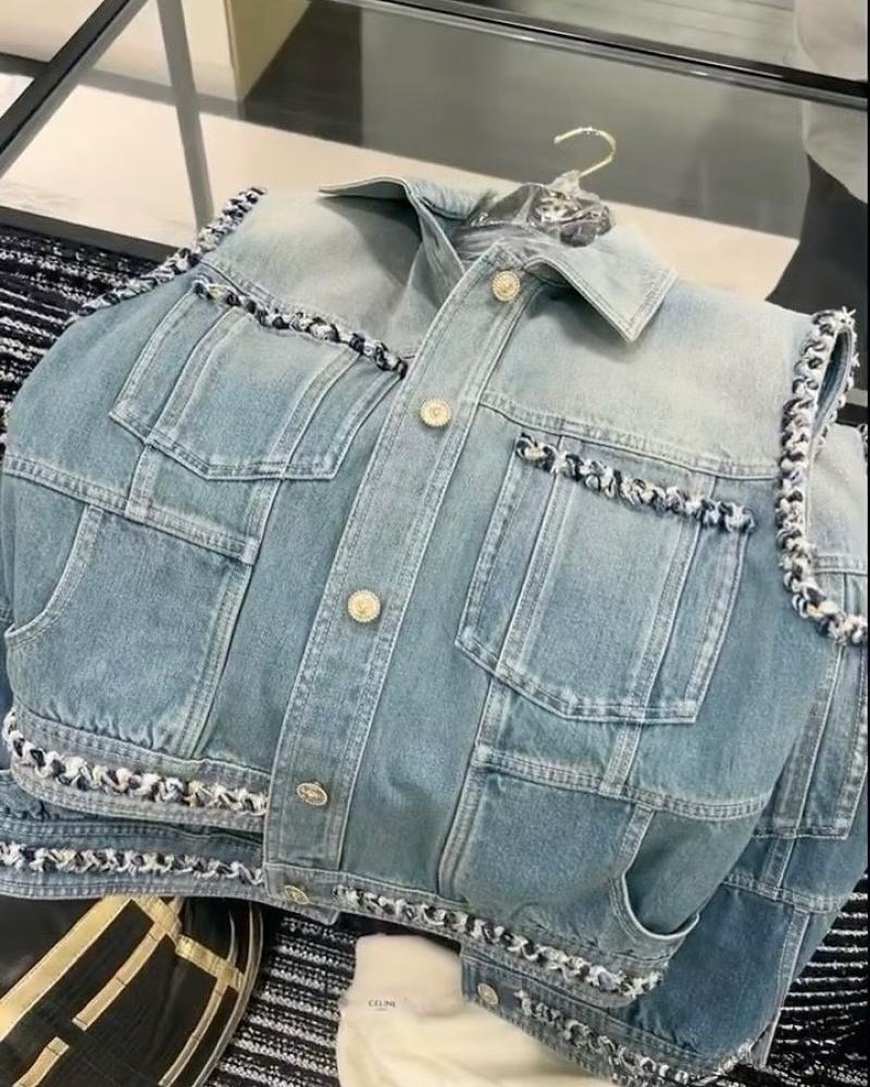 2025 جيليه شانيل دينم أزرق جاكيت CHANEL Blue Denim jacket vest