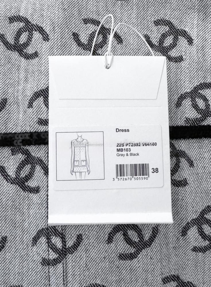 CHANEL GRAY DENIM DRESS 2025 فستان شانيل دينم رمادي أسود بطبعات