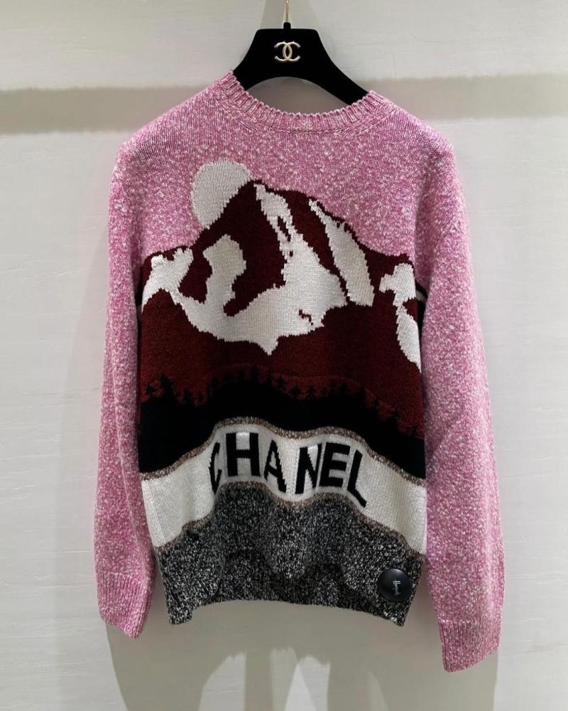 2024 كنزة شانيل صوفية بلوفر صوف وردي COCO NEIGE CHANEL PINK PULLOVER