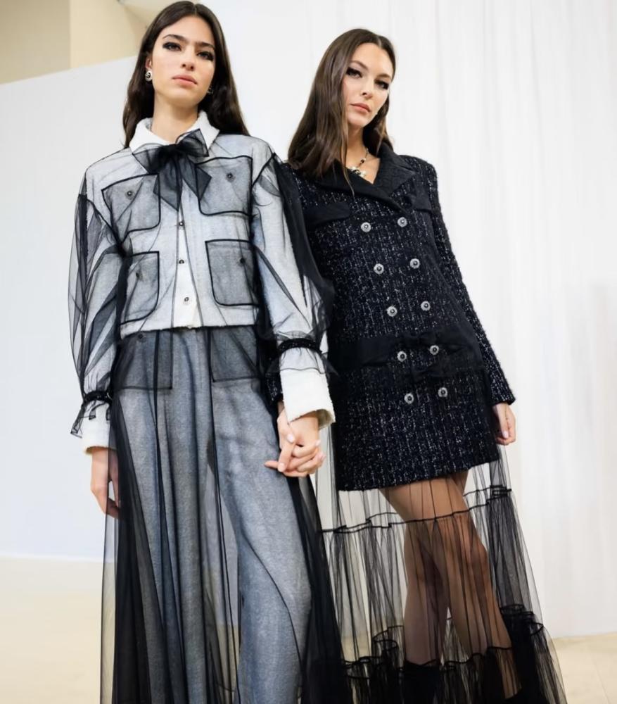 Chanel black long tweed jacket SANDS FERFETCH OUNASS