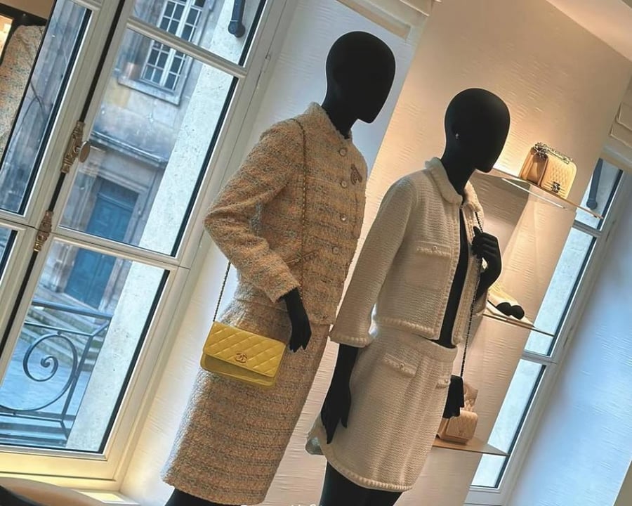 CHANEL LIGHT YELLOW GRAY TWEED SKIRT 2025 تنورة شانيل تويد رمادي أصفر