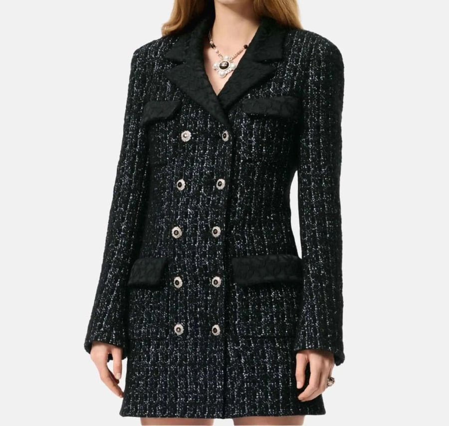 Chanel black long tweed jacket SANDS FERFETCH OUNASS