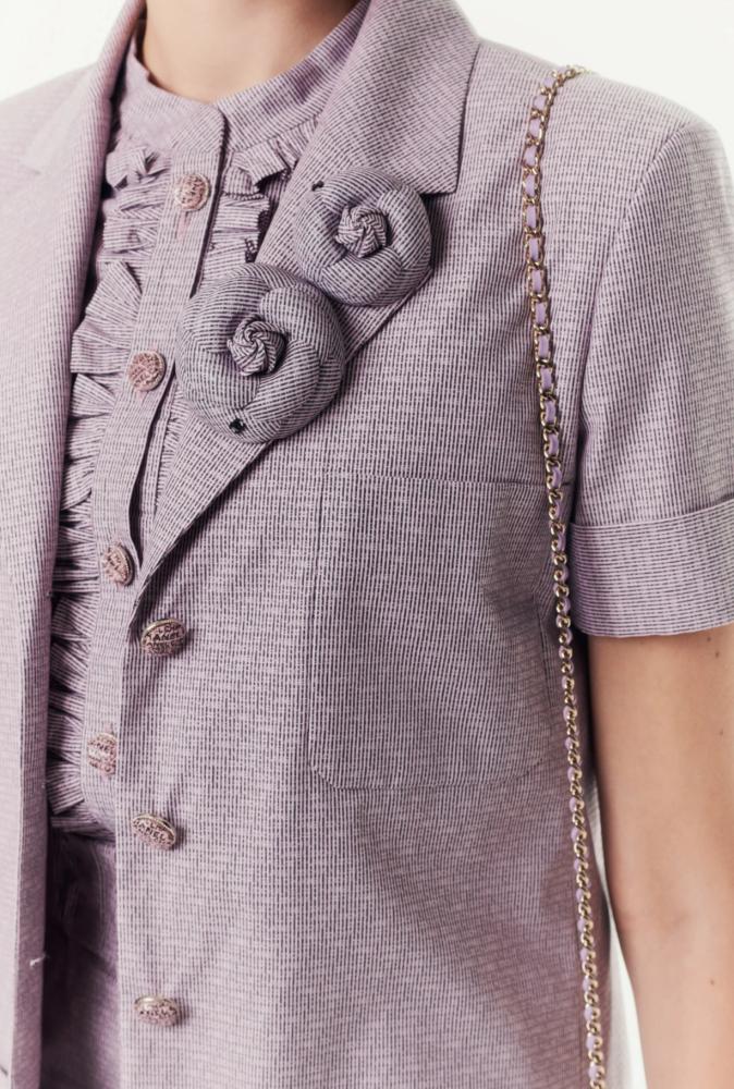 2024 Pink chanel jacket  جاكيت شانيل قطن بإكمام قصيرة وردي