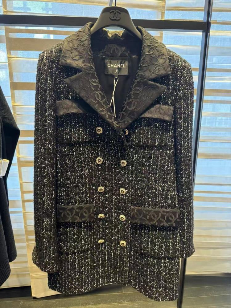 Chanel black long tweed jacket SANDS FERFETCH OUNASS