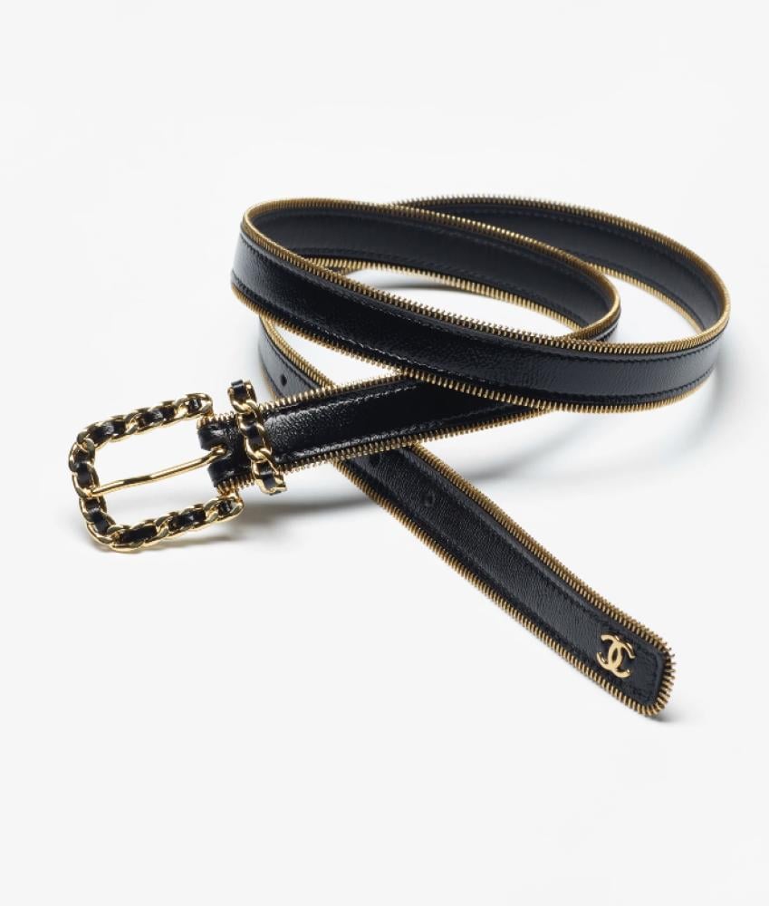 CHANEL BLACK LEATHER BELT GOLD 2024 حزام شانيل جلد أسود ذهبي
