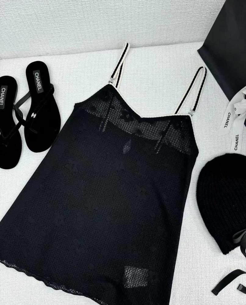 chanel black top 2024 قميص شانيل أسود شفاف بلا أكمام