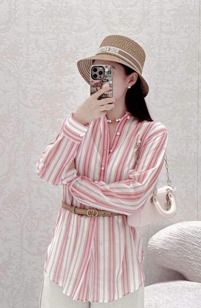 2025 Dior Dioriviera Long Blouse  بلوزة ديور يوريفيرا طويله مخطط وردي
