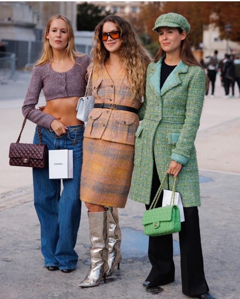 CHANEL ORANGE GRAY YELLOW TWEED JACKET