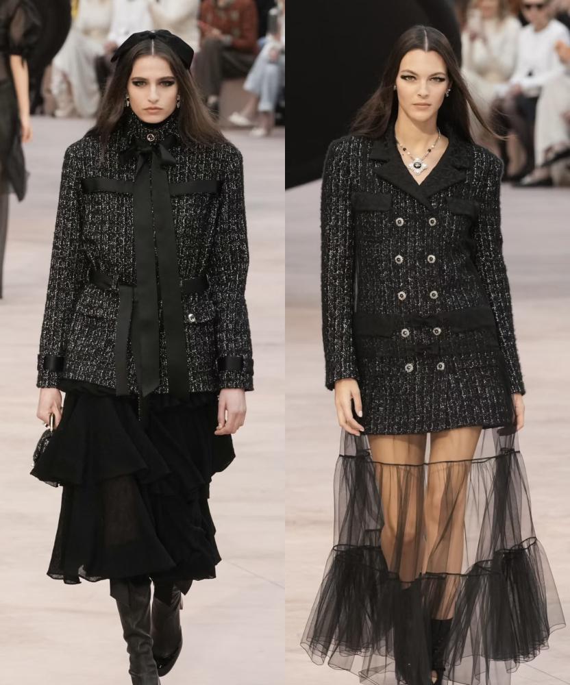 Chanel black long tweed jacket SANDS FERFETCH OUNASS
